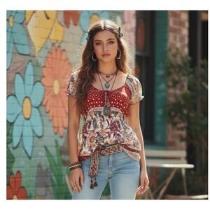 Vintage Y2K Charlotte Russe Boho Top  | Made in USA |  Mall-Core | Size M